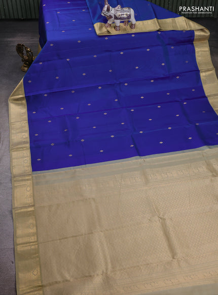 Blue & Pastel Green Pure Kanchipuram Silk - Buttas