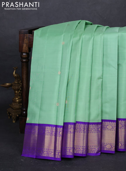 Teal Green & Violet Pure Kanchipuram Silk - Buttas