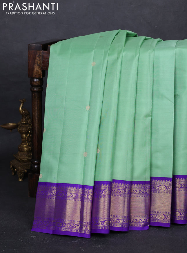 Teal Green & Violet Pure Kanchipuram Silk - Buttas