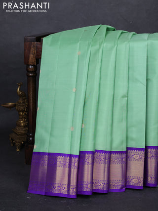 Teal Green & Violet Pure Kanchipuram Silk - Buttas