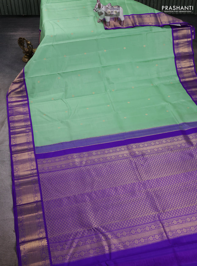 Teal Green & Violet Pure Kanchipuram Silk - Buttas