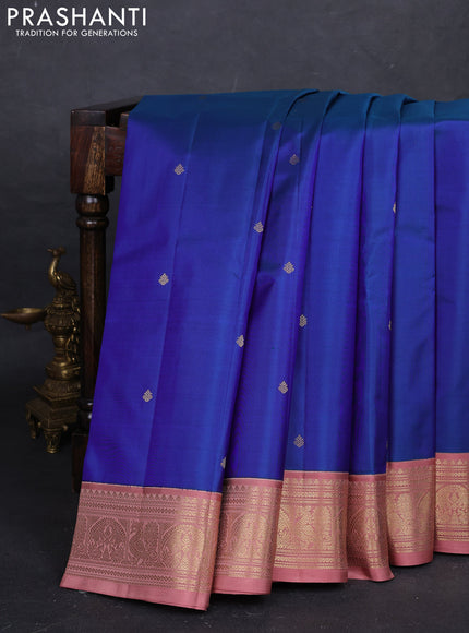 Blue & Peach Pure Kanchipuram Silk - Buttas