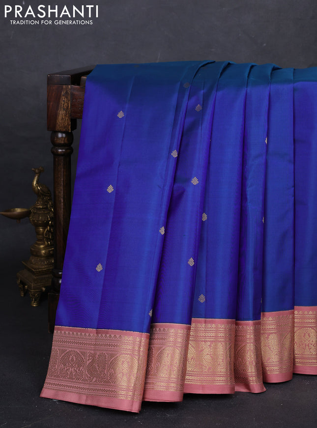 Blue & Peach Pure Kanchipuram Silk - Buttas