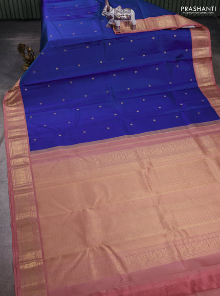Blue & Peach Pure Kanchipuram Silk - Buttas