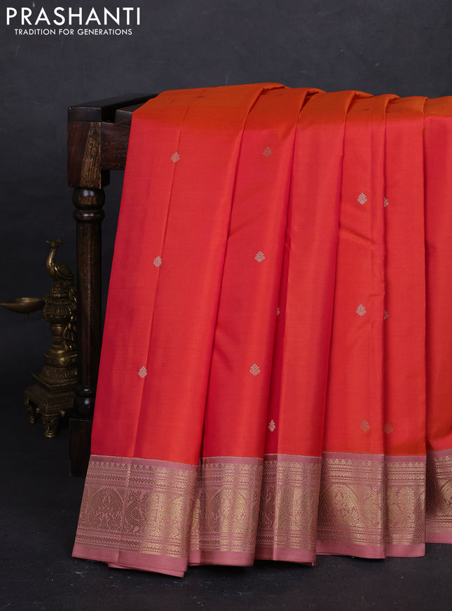 Orange & Peach Pure Kanchipuram Silk - Buttas