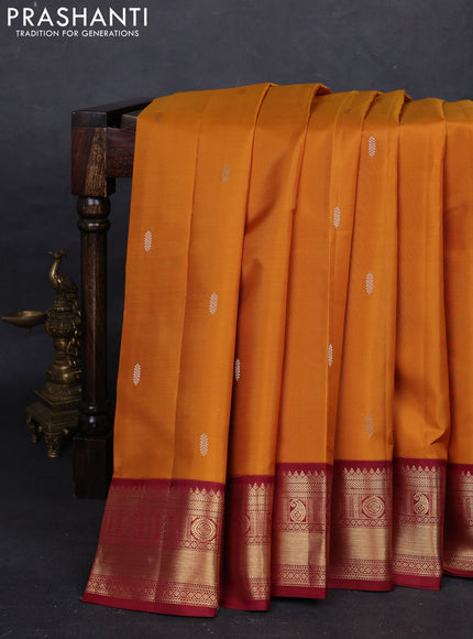 Mustard Yellow & Maroon Pure Kanchipuram Silk - Buttas