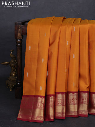 Mustard Yellow & Maroon Pure Kanchipuram Silk - Buttas
