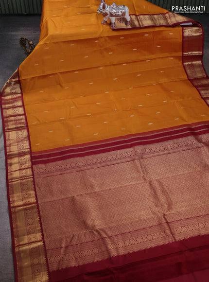 Mustard Yellow & Maroon Pure Kanchipuram Silk - Buttas