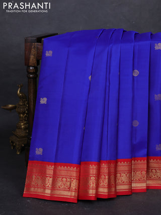 Blue & Red Pure Kanchipuram Silk - Buttas