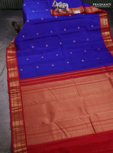 Blue & Red Pure Kanchipuram Silk - Buttas