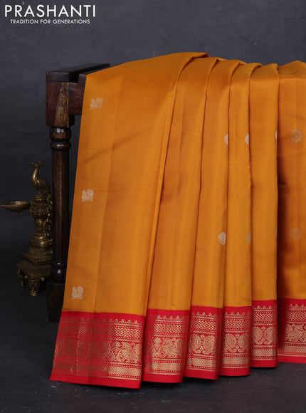Mustard Yellow & Red Pure Kanchipuram Silk - Buttas