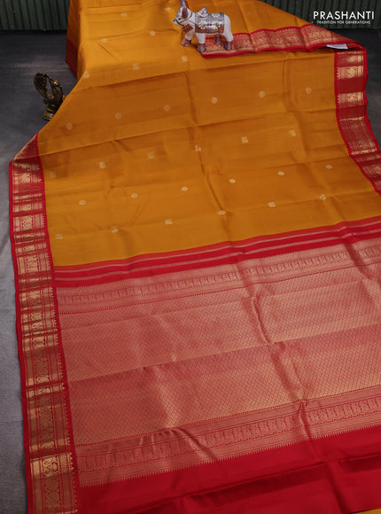 Mustard Yellow & Red Pure Kanchipuram Silk - Buttas
