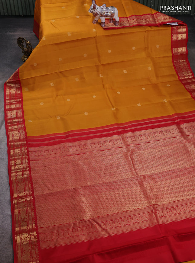 Mustard Yellow & Red Pure Kanchipuram Silk - Buttas