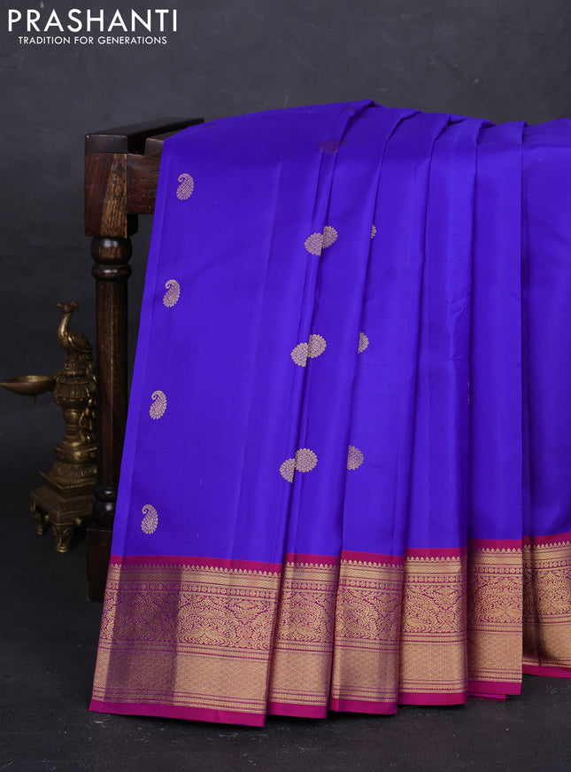 Violet & Magenta Pink Pure Kanchipuram Silk - Buttas