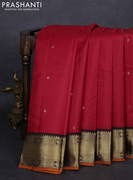 Red & Coffee Brown Pure Kanchipuram Silk - Buttas