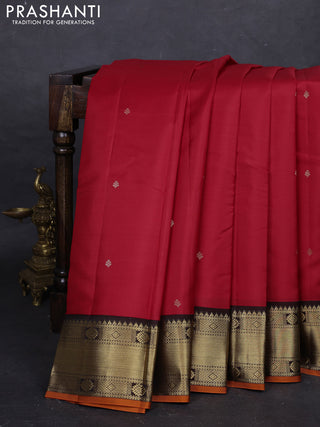 Red & Coffee Brown Pure Kanchipuram Silk - Buttas