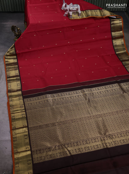 Red & Coffee Brown Pure Kanchipuram Silk - Buttas