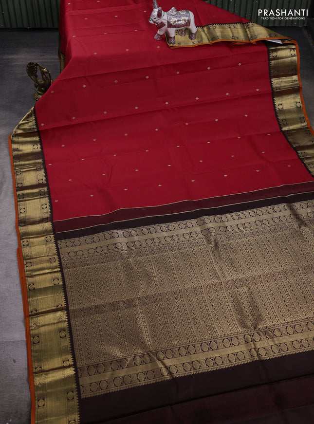 Red & Coffee Brown Pure Kanchipuram Silk - Buttas