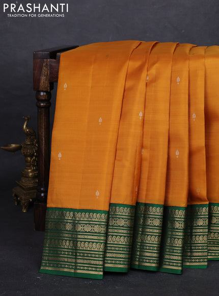 Mustard Yellow & Green Pure Kanchipuram Silk - Buttas
