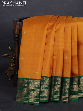 Mustard Yellow & Green Pure Kanchipuram Silk - Buttas
