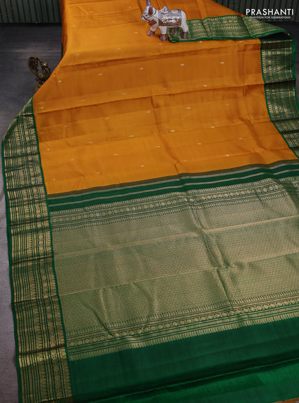Mustard Yellow & Green Pure Kanchipuram Silk - Buttas