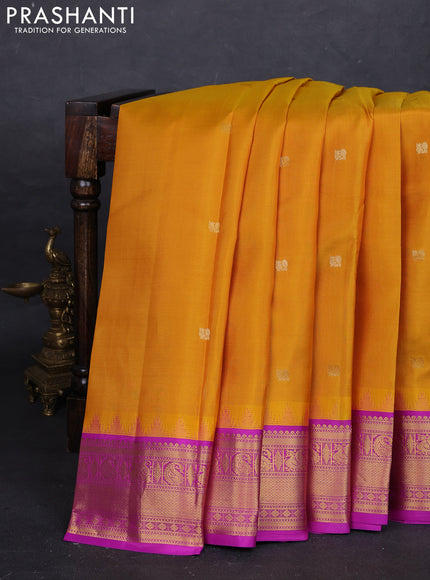 Mustard Yellow & Magenta Pink Pure Kanchipuram Silk - Buttas