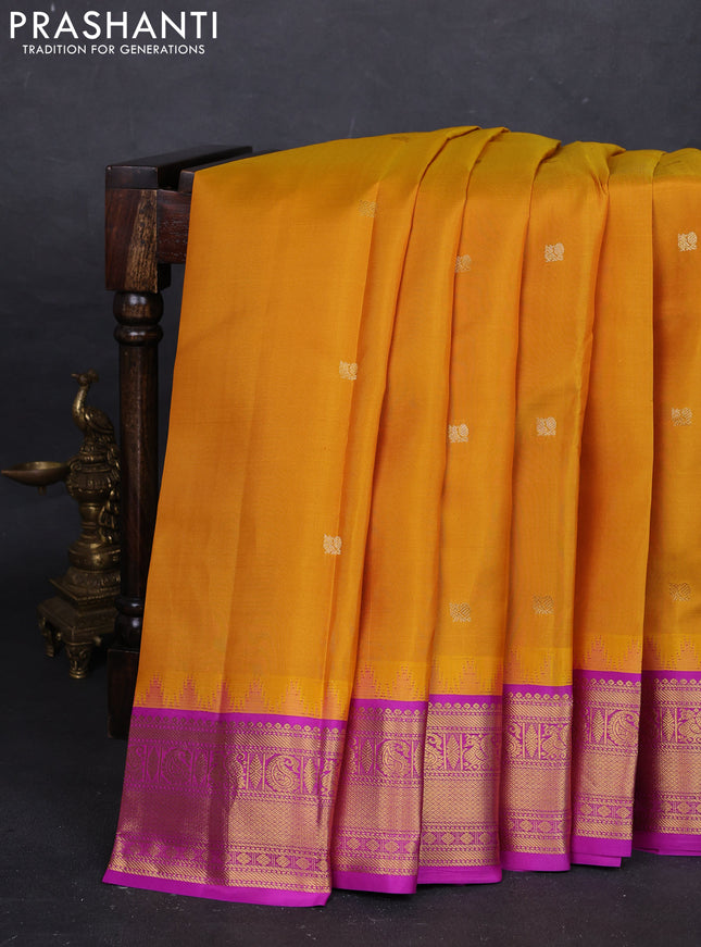 Mustard Yellow & Magenta Pink Pure Kanchipuram Silk - Buttas