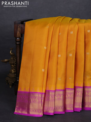 Mustard Yellow & Magenta Pink Pure Kanchipuram Silk - Buttas