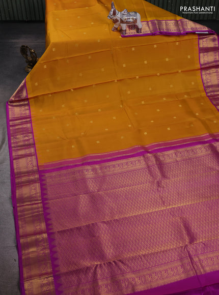 Mustard Yellow & Magenta Pink Pure Kanchipuram Silk - Buttas