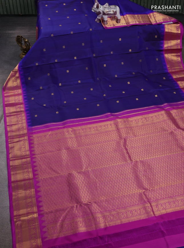 Blue & Magenta Pink Pure Kanchipuram Silk - Buttas