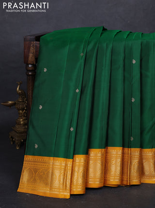 Green & Mustard Yellow Pure Kanchipuram Silk - Buttas
