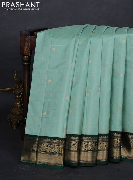 Pastel Green & Green Pure Kanchipuram Silk - Checks