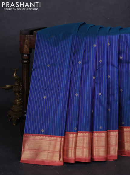 Blue & Peach Pure Kanchipuram Silk - Korvai
