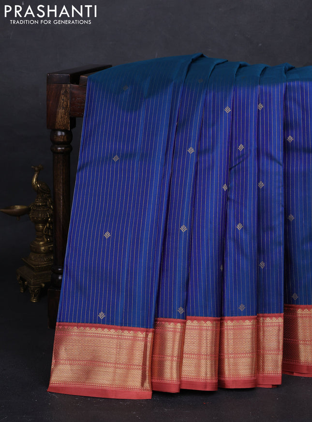 Blue & Peach Pure Kanchipuram Silk - Korvai