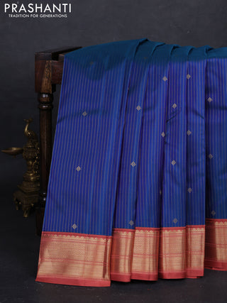 Blue & Peach Pure Kanchipuram Silk - Korvai