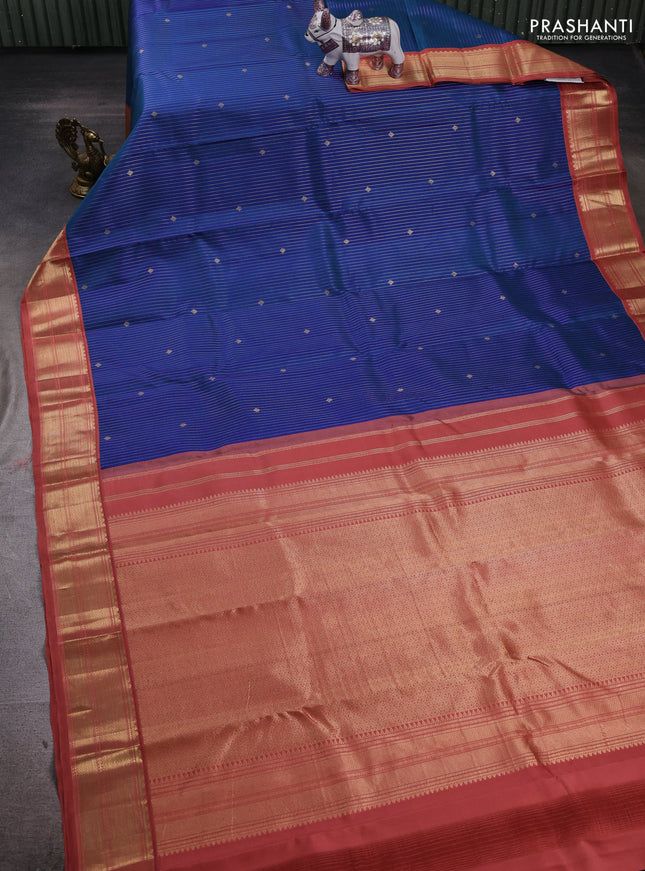 Blue & Peach Pure Kanchipuram Silk - Korvai