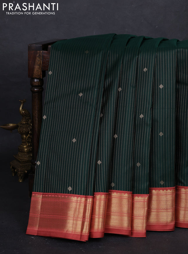 Green & Peach Pure Kanchipuram Silk - Buttas