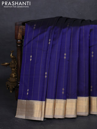 Navy Blue & Beige Pure Kanchipuram Silk - Korvai