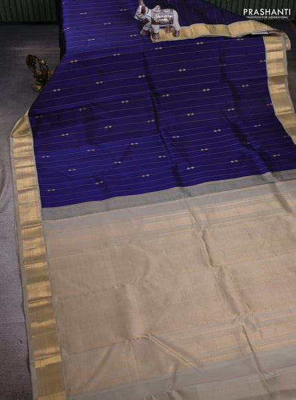 Navy Blue & Beige Pure Kanchipuram Silk - Korvai