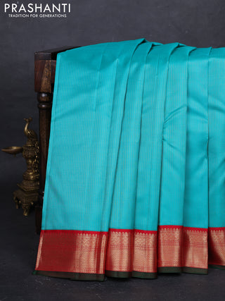 Teal Blue & Red Pure Kanchipuram Silk - Buttas