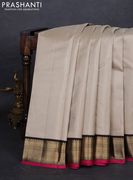 Beige & Coffee Brown Pure Kanchipuram Silk - Korvai