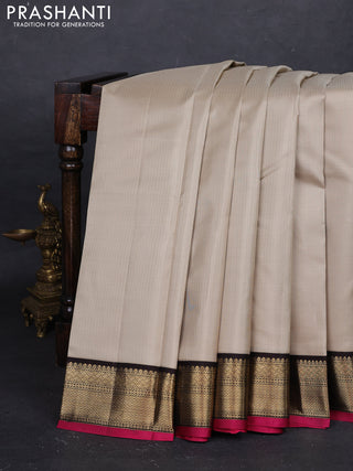 Beige & Coffee Brown Pure Kanchipuram Silk - Korvai