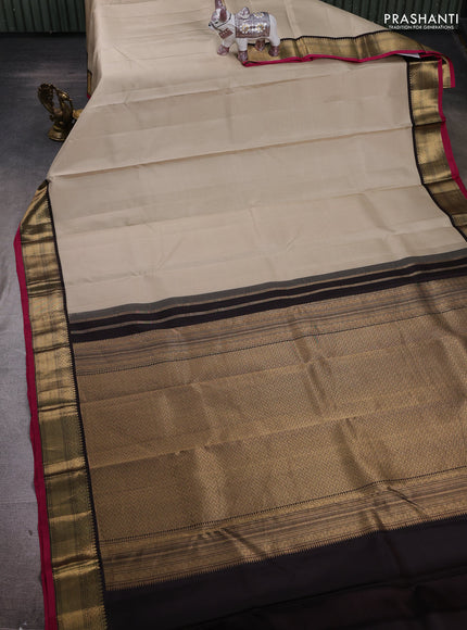 Beige & Coffee Brown Pure Kanchipuram Silk - Korvai