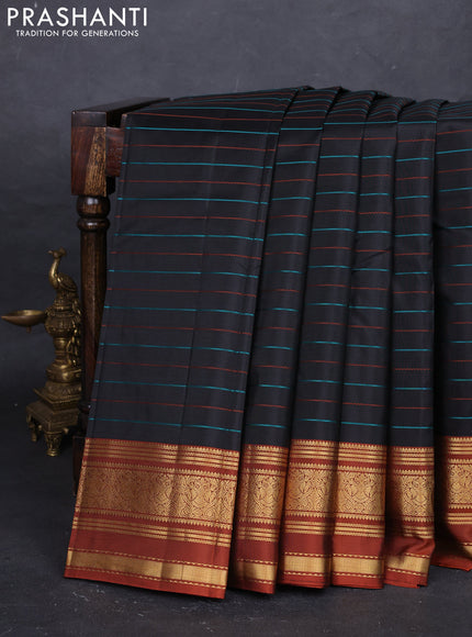 Black Pure Kanchipuram Silk - Ganga Jamuna Border