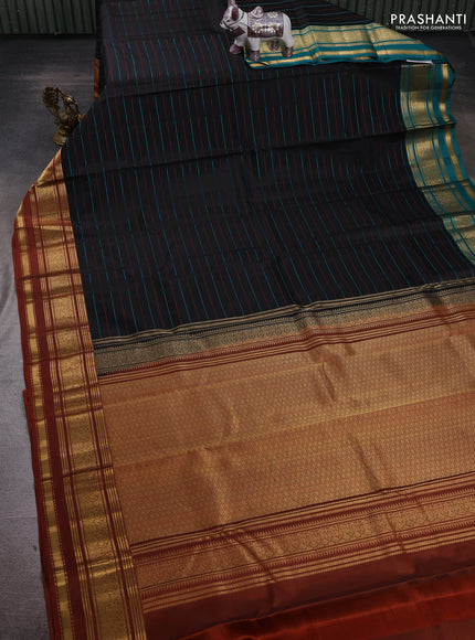 Black Pure Kanchipuram Silk - Ganga Jamuna Border