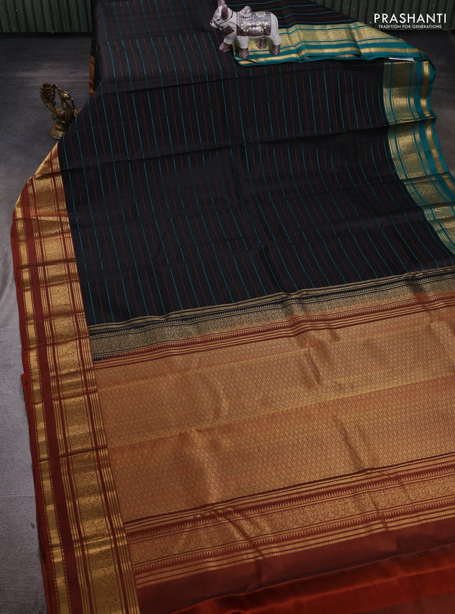 Black Pure Kanchipuram Silk - Ganga Jamuna Border