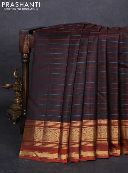 Coffee Brown Pure Kanchipuram Silk - Ganga Jamuna Border