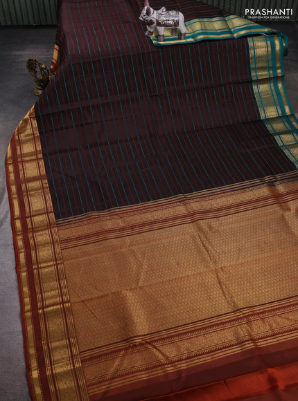 Coffee Brown Pure Kanchipuram Silk - Ganga Jamuna Border