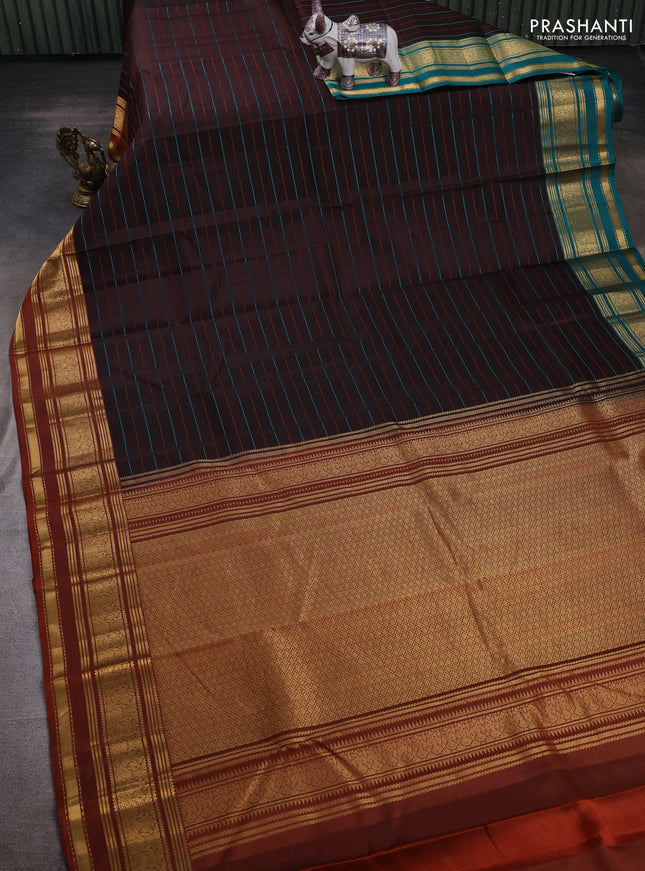 Coffee Brown Pure Kanchipuram Silk - Ganga Jamuna Border