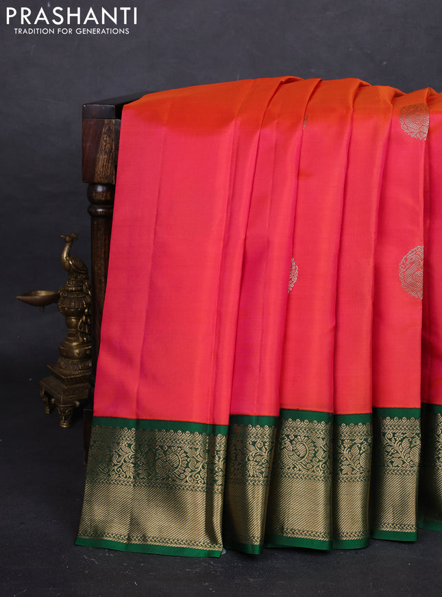 Orange & Green Pure Kanchipuram Silk - Korvai